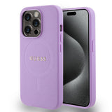 Apple iPhone 15 Pro Kılıf Guess Orjinal Lisanslı M-safe Şarj Özellikli Yazı Logolu Saffiano Kapak