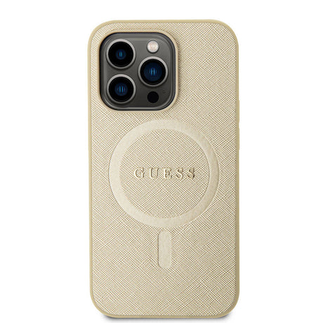 Apple iPhone 15 Pro Kılıf Guess Orjinal Lisanslı M-safe Şarj Özellikli Yazı Logolu Saffiano Kapak