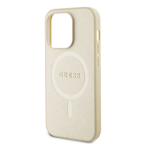 Apple iPhone 15 Pro Kılıf Guess Orjinal Lisanslı M-safe Şarj Özellikli Yazı Logolu Saffiano Kapak