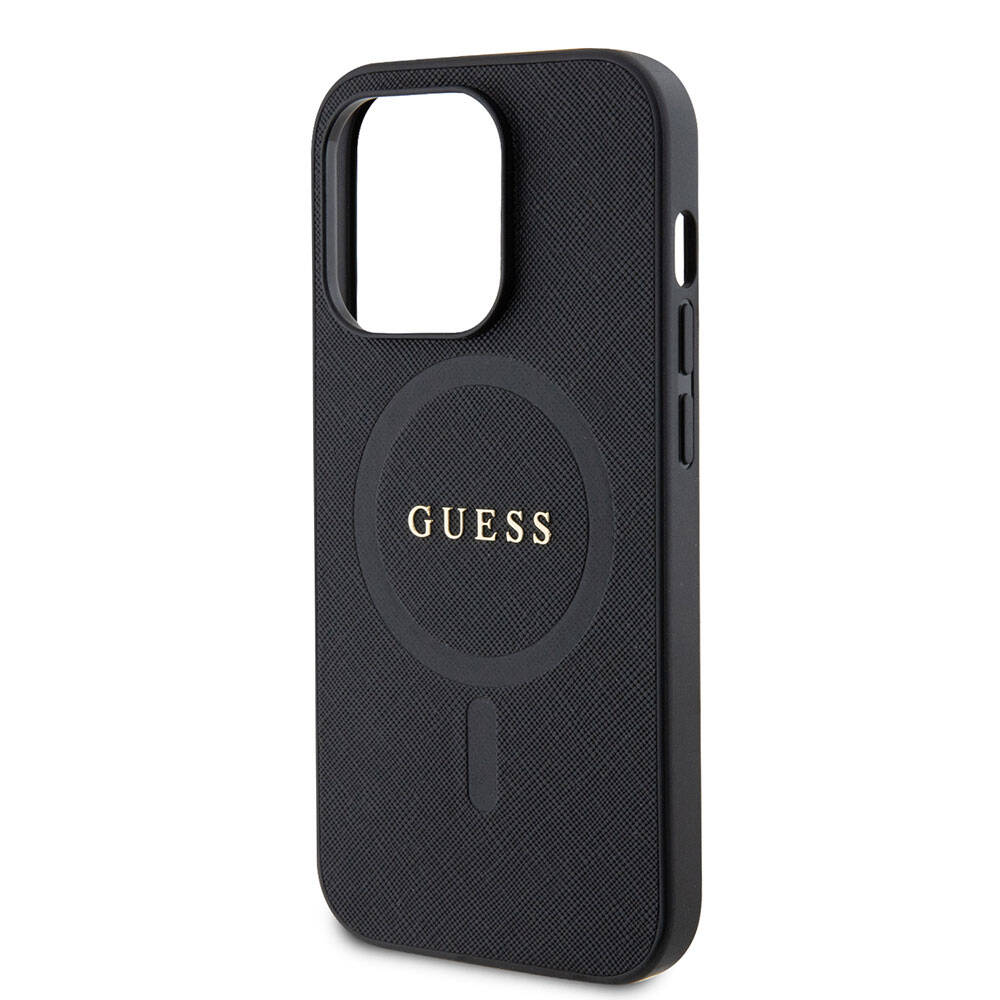 Apple iPhone 15 Pro Kılıf Guess Orjinal Lisanslı M-safe Şarj Özellikli Yazı Logolu Saffiano Kapak