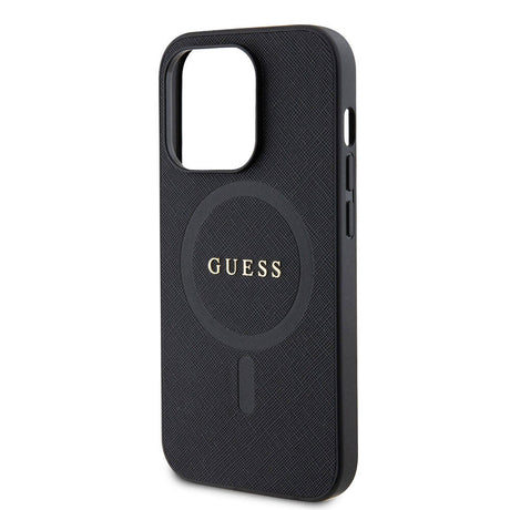 Apple iPhone 15 Pro Kılıf Guess Orjinal Lisanslı M-safe Şarj Özellikli Yazı Logolu Saffiano Kapak