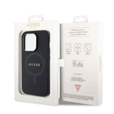 Apple iPhone 15 Pro Kılıf Guess Orjinal Lisanslı M-safe Şarj Özellikli Yazı Logolu Saffiano Kapak