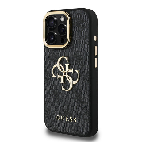 Apple iPhone 15 Pro Kılıf Guess Orjinal Lisanslı PU Deri 4G Desenli Metal Büyük 4G ve Yazı Logolu Kamera Standlı Kapak