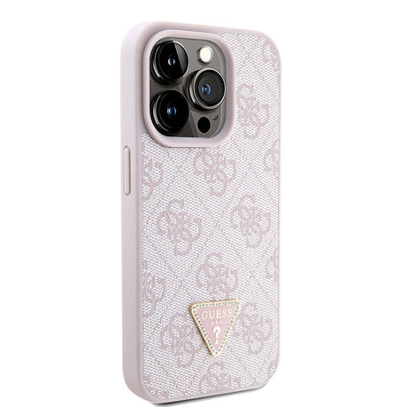Apple iPhone 15 Pro Kılıf Guess Orjinal Lisanslı PU Deri Askılı Taşlı Üçgen Logo 4G Desenli Strass Crossbody Kapak