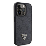 Apple iPhone 15 Pro Kılıf Guess Orjinal Lisanslı PU Deri Askılı Taşlı Üçgen Logo 4G Desenli Strass Crossbody Kapak