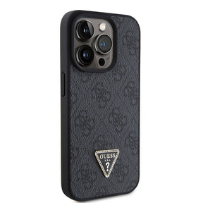 Apple iPhone 15 Pro Kılıf Guess Orjinal Lisanslı PU Deri Askılı Taşlı Üçgen Logo 4G Desenli Strass Crossbody Kapak