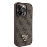 Apple iPhone 15 Pro Kılıf Guess Orjinal Lisanslı PU Deri Askılı Taşlı Üçgen Logo 4G Desenli Strass Crossbody Kapak