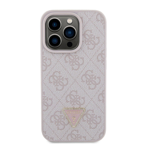 Apple iPhone 15 Pro Kılıf Guess Orjinal Lisanslı PU Deri Taşlı Üçgen Logo 4G Desenli Strass Kapak