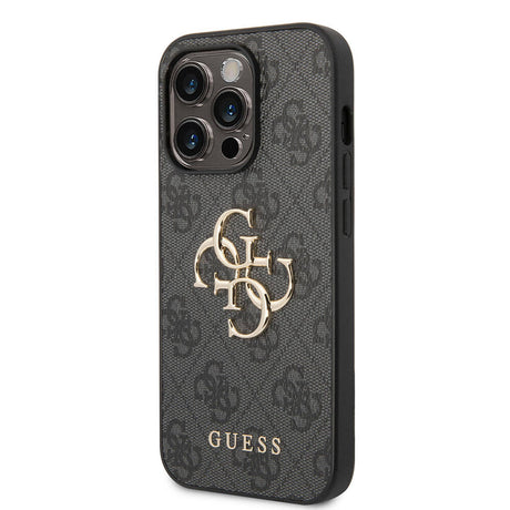 Apple iPhone 15 Pro Kılıf Guess Orjinal Lisanslı PU Deri Yazı ve 4G Metal Logolu Desenli Kapak