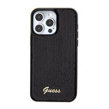 Apple iPhone 15 Pro Kılıf Guess Orjinal Lisanslı Pullu Arka Yüzey Metal Yazı Logolu Sequin Script Kapak
