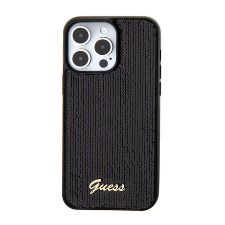 Apple iPhone 15 Pro Kılıf Guess Orjinal Lisanslı Pullu Arka Yüzey Metal Yazı Logolu Sequin Script Kapak