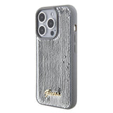 Apple iPhone 15 Pro Kılıf Guess Orjinal Lisanslı Pullu Arka Yüzey Metal Yazı Logolu Sequin Script Kapak
