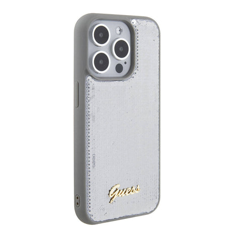 Apple iPhone 15 Pro Kılıf Guess Orjinal Lisanslı Pullu Arka Yüzey Metal Yazı Logolu Sequin Script Kapak