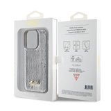 Apple iPhone 15 Pro Kılıf Guess Orjinal Lisanslı Pullu Arka Yüzey Metal Yazı Logolu Sequin Script Kapak