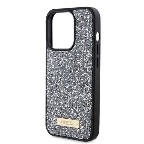 Apple iPhone 15 Pro Kılıf Guess Orjinal Lisanslı Taşlı Arka Yüzey Metal Yazı Logolu Kapak