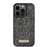 Apple iPhone 15 Pro Kılıf Guess Orjinal Lisanslı Taşlı Arka Yüzey Metal Yazı Logolu Kapak