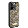 Apple iPhone 15 Pro Kılıf Guess Orjinal Lisanslı Taşlı Arka Yüzey Metal Yazı Logolu Kapak