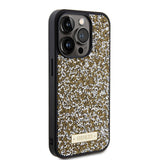 Apple iPhone 15 Pro Kılıf Guess Orjinal Lisanslı Taşlı Arka Yüzey Metal Yazı Logolu Kapak