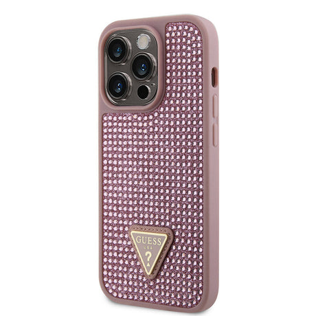 Apple iPhone 15 Pro Kılıf Guess Orjinal Lisanslı Taşlı Arka Yüzey Üçgen Logolu Kapak