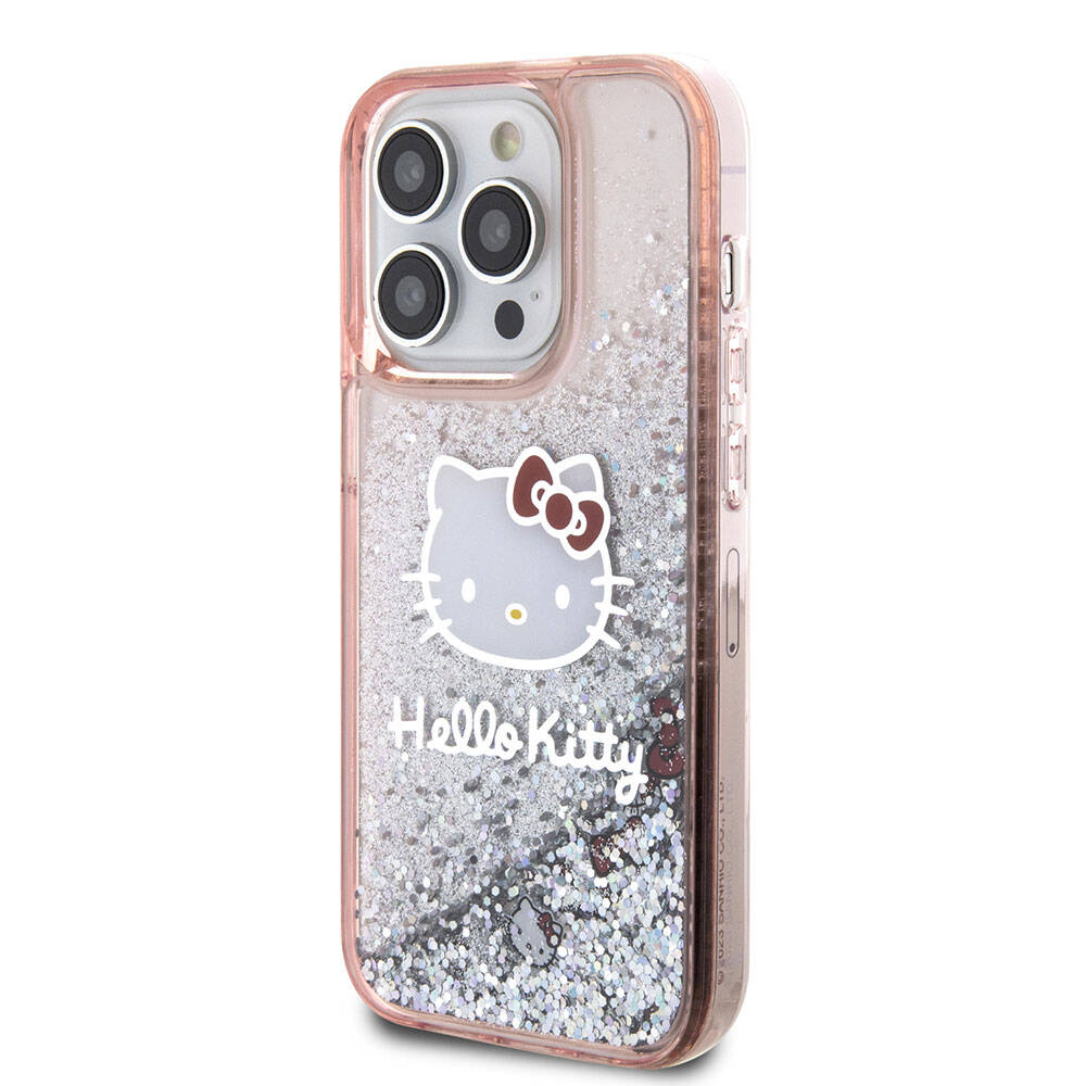 Apple iPhone 15 Pro Kılıf Hello Kitty Orjinal Lisanslı İkonik Sıvılı Glitter Kapak