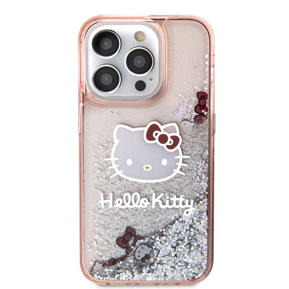 Apple iPhone 15 Pro Kılıf Hello Kitty Orjinal Lisanslı İkonik Sıvılı Glitter Kapak
