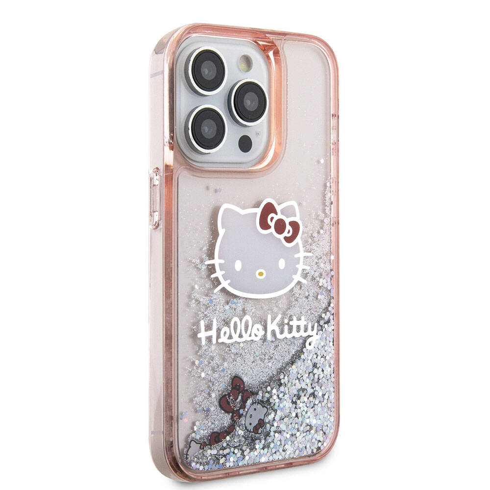 Apple iPhone 15 Pro Kılıf Hello Kitty Orjinal Lisanslı İkonik Sıvılı Glitter Kapak
