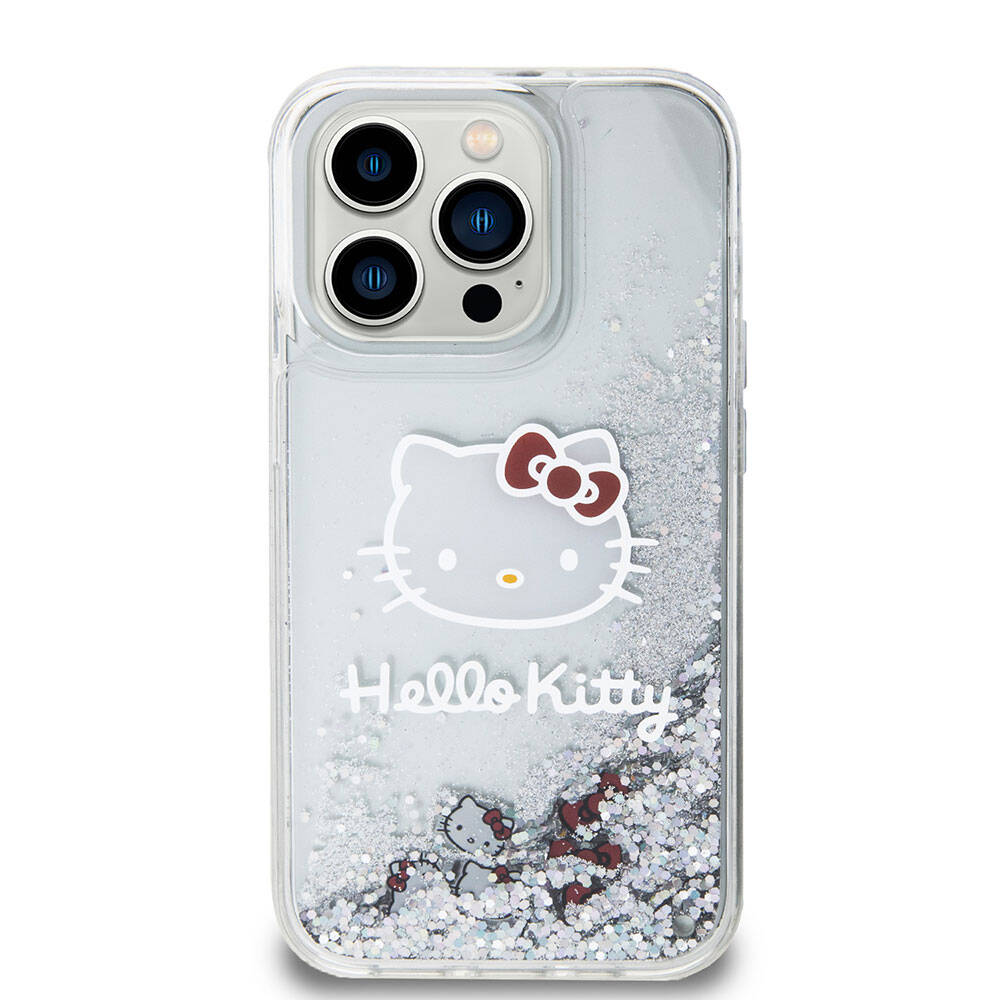 Apple iPhone 15 Pro Kılıf Hello Kitty Orjinal Lisanslı İkonik Sıvılı Glitter Kapak