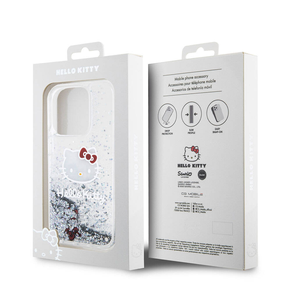 Apple iPhone 15 Pro Kılıf Hello Kitty Orjinal Lisanslı İkonik Sıvılı Glitter Kapak