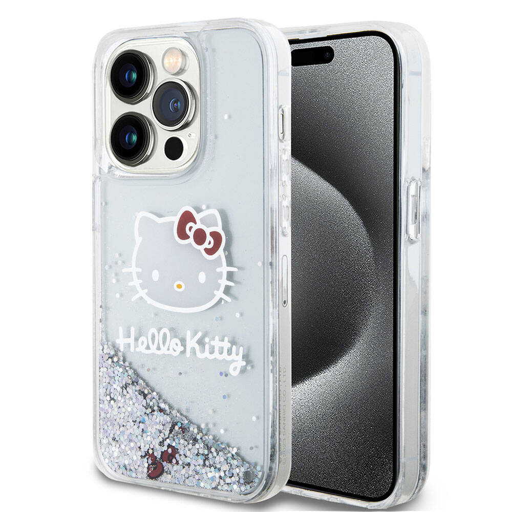 Apple iPhone 15 Pro Kılıf Hello Kitty Orjinal Lisanslı İkonik Sıvılı Glitter Kapak
