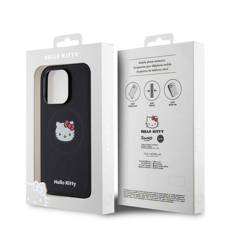 Apple iPhone 15 Pro Kılıf Hello Kitty Orjinal Lisanslı M-safe Şarj Özellikli Kitty Head Deri Kapak