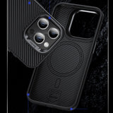 Apple iPhone 15 Pro Kılıf Karbon Fiber M-safe Şarj Özellikli Benks Hybrid ArmorPro 600D Kevlar Kapak
