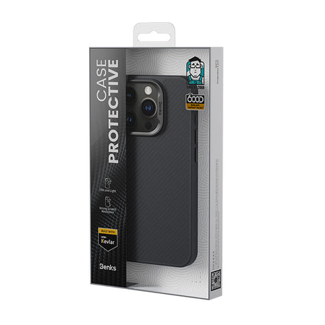 Apple iPhone 15 Pro Kılıf Karbon Fiber M-safe Şarj Özellikli Benks Hybrid ArmorPro 600D Kevlar Kapak