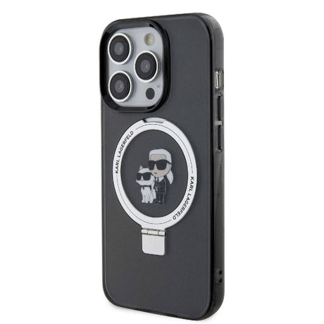 Apple iPhone 15 Pro Kılıf Karl Lagerfeld Orjinal Lisanslı M-safe Şarj Özellikli K&C İkonik Baskılı Ring Standlı Kapak