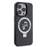 Apple iPhone 15 Pro Kılıf Karl Lagerfeld Orjinal Lisanslı M-safe Şarj Özellikli K&C İkonik Baskılı Ring Standlı Kapak