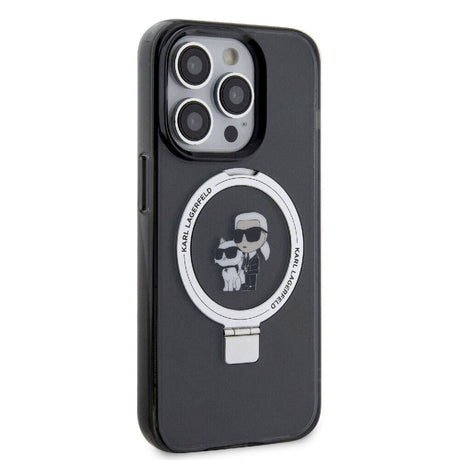 Apple iPhone 15 Pro Kılıf Karl Lagerfeld Orjinal Lisanslı M-safe Şarj Özellikli K&C İkonik Baskılı Ring Standlı Kapak