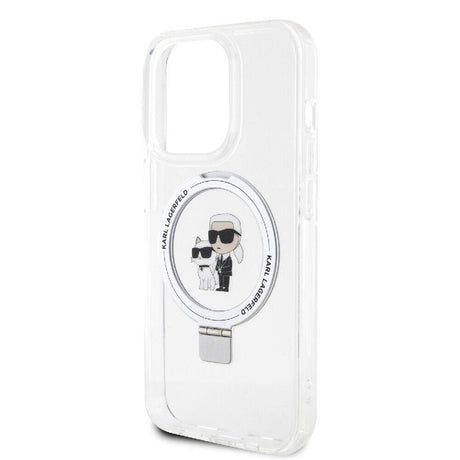 Apple iPhone 15 Pro Kılıf Karl Lagerfeld Orjinal Lisanslı M-safe Şarj Özellikli K&C İkonik Baskılı Ring Standlı Kapak