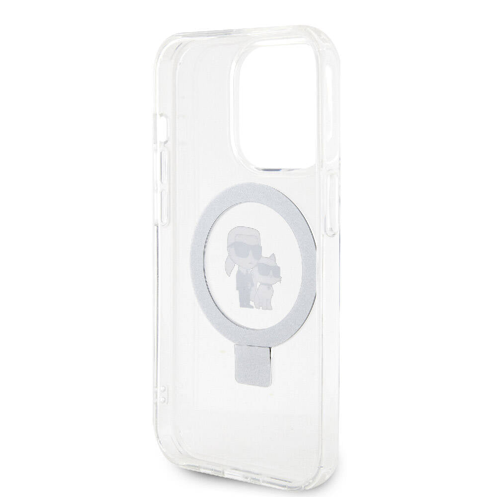 Apple iPhone 15 Pro Kılıf Karl Lagerfeld Orjinal Lisanslı M-safe Şarj Özellikli K&C İkonik Baskılı Ring Standlı Kapak