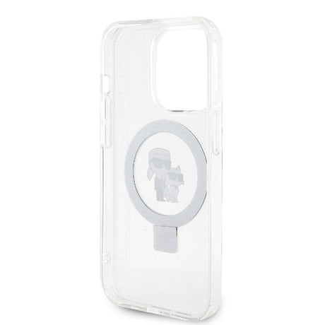 Apple iPhone 15 Pro Kılıf Karl Lagerfeld Orjinal Lisanslı M-safe Şarj Özellikli K&C İkonik Baskılı Ring Standlı Kapak