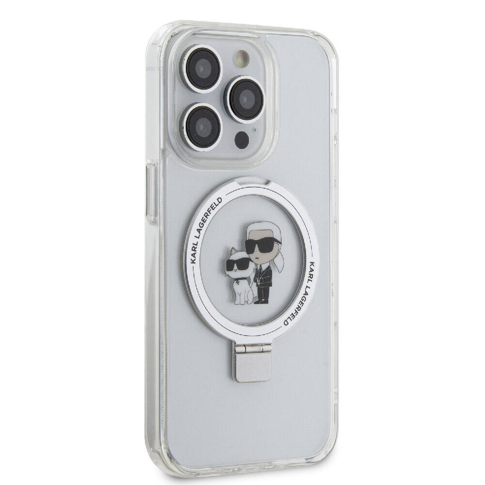 Apple iPhone 15 Pro Kılıf Karl Lagerfeld Orjinal Lisanslı M-safe Şarj Özellikli K&C İkonik Baskılı Ring Standlı Kapak