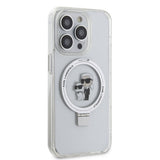 Apple iPhone 15 Pro Kılıf Karl Lagerfeld Orjinal Lisanslı M-safe Şarj Özellikli K&C İkonik Baskılı Ring Standlı Kapak