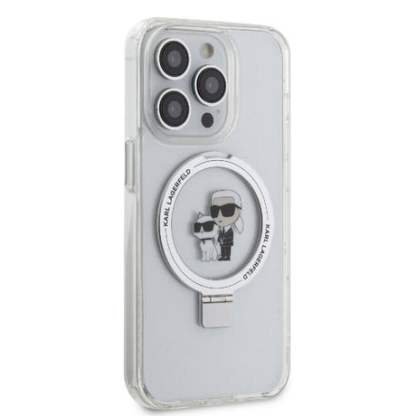 Apple iPhone 15 Pro Kılıf Karl Lagerfeld Orjinal Lisanslı M-safe Şarj Özellikli K&C İkonik Baskılı Ring Standlı Kapak