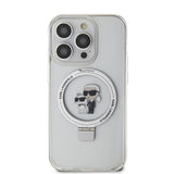Apple iPhone 15 Pro Kılıf Karl Lagerfeld Orjinal Lisanslı M-safe Şarj Özellikli K&C İkonik Baskılı Ring Standlı Kapak