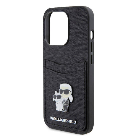 Apple iPhone 15 Pro Kılıf Karl Lagerfeld Orjinal Lisanslı Metal Logo Kartlıklı Saffiano Kapak