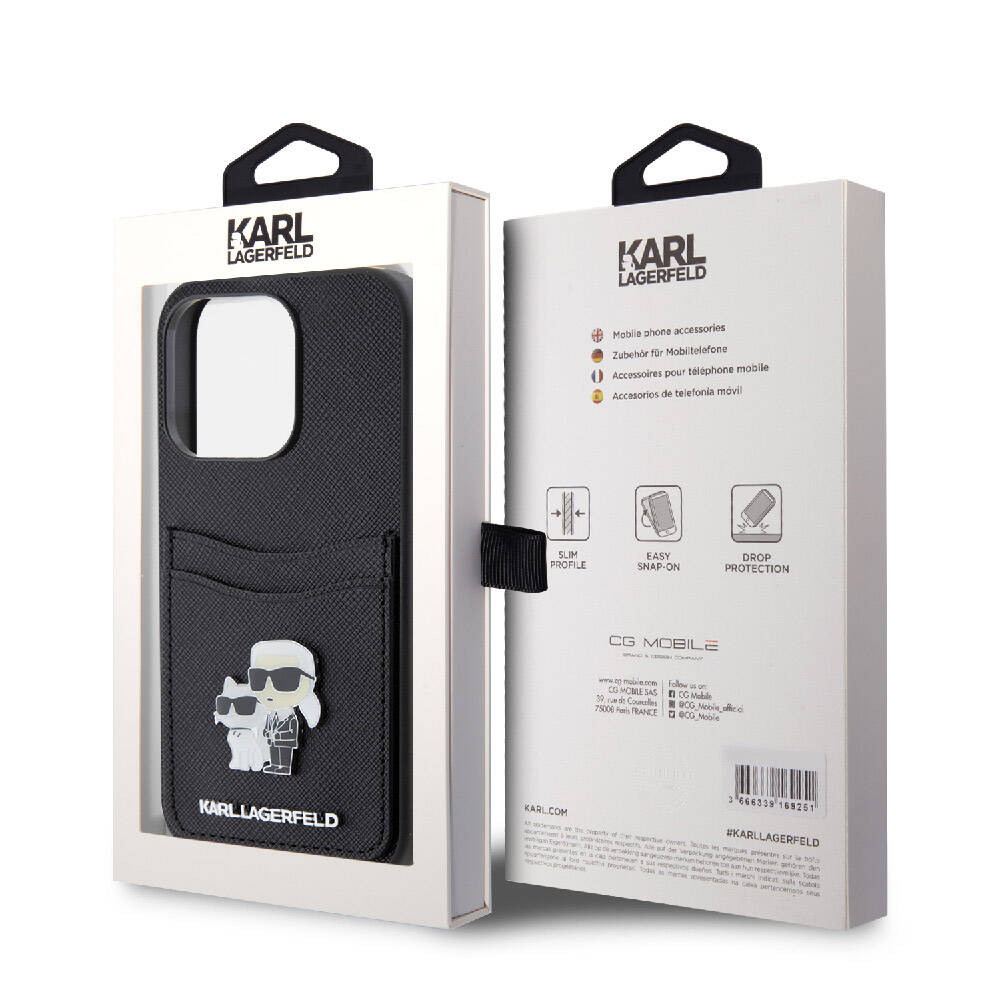 Apple iPhone 15 Pro Kılıf Karl Lagerfeld Orjinal Lisanslı Metal Logo Kartlıklı Saffiano Kapak
