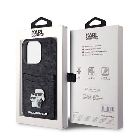 Apple iPhone 15 Pro Kılıf Karl Lagerfeld Orjinal Lisanslı Metal Logo Kartlıklı Saffiano Kapak