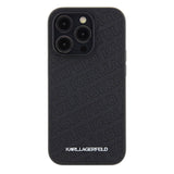 Apple iPhone 15 Pro Kılıf Karl Lagerfeld Orjinal Lisanslı Metal Yazı Logolu Dikişli Logo Arka Yüzey Kapitone Kapak