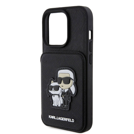 Apple iPhone 15 Pro Kılıf Karl Lagerfeld Standlı Kartlıklı Saffiano K&C Metal Logo Orjinal Lisanslı Kapak