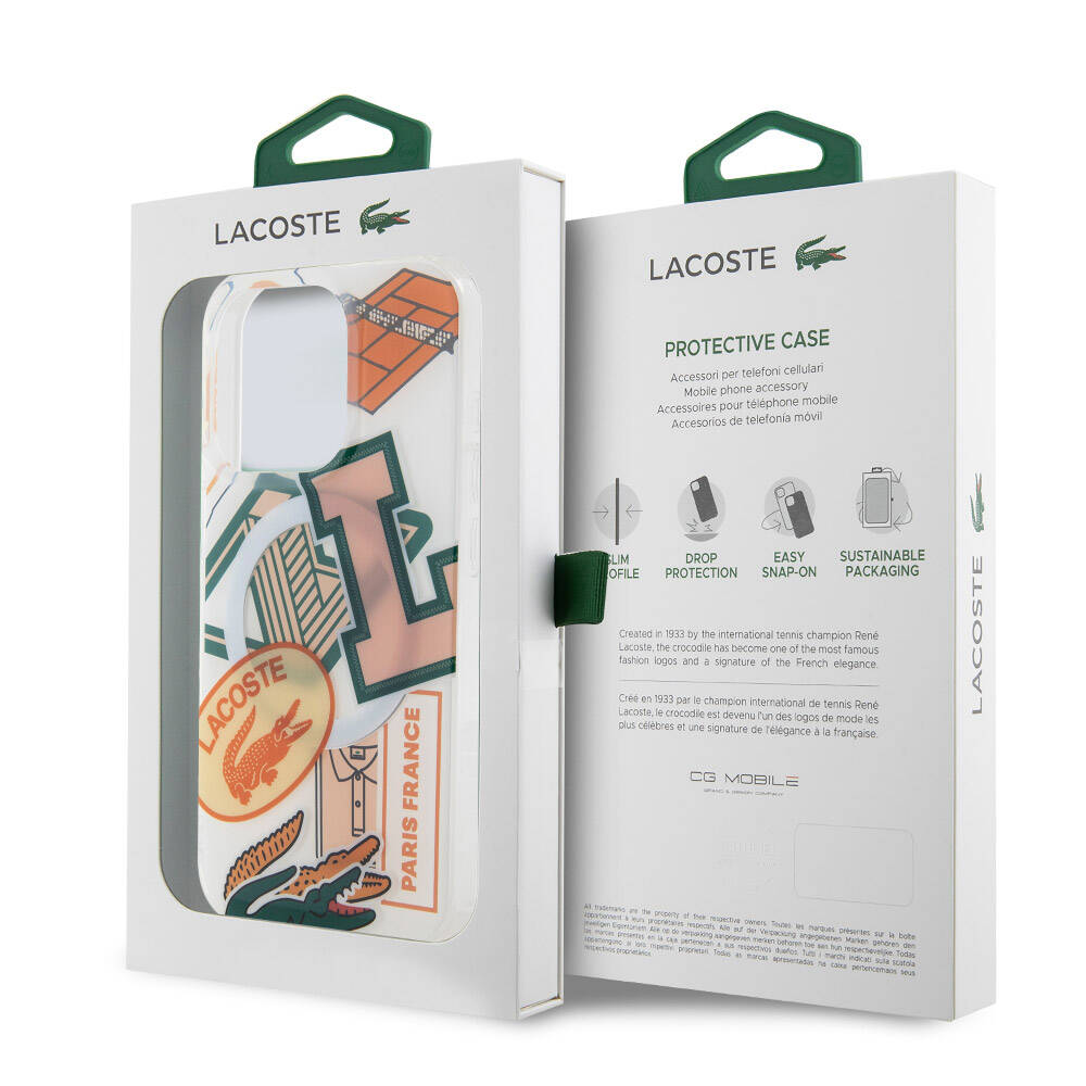 Apple iPhone 15 Pro Kılıf Lacoste Orjinal Lisanslı M-safe Şarj Özellikli Çift Katmanlı Yamalar Desenli Kapak