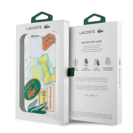 Apple iPhone 15 Pro Kılıf Lacoste Orjinal Lisanslı M-safe Şarj Özellikli Çift Katmanlı Yamalar Desenli Kapak
