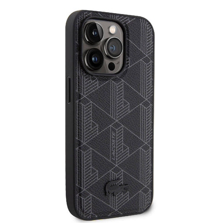 Apple iPhone 15 Pro Kılıf Lacoste Orjinal Lisanslı M-safe Şarj Özellikli PU Deri Görünümlü Karışık Monogram Desenli Kapak